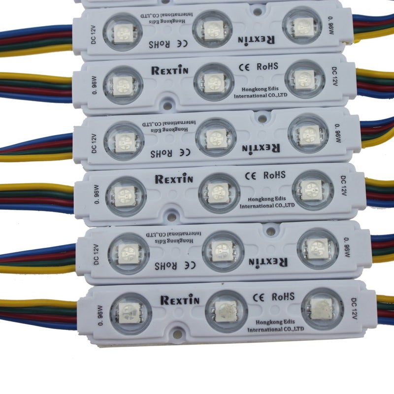 REXTiN 200 قطعة 12 فولت 5050 SMD 3 وحدة LED RGB تغيير الألوان أضواء مصباح لتزيين المنزل والحديقة وزفاف عيد الميلاد حفلة تصميم الحروف (حقن RGB) - Image 2